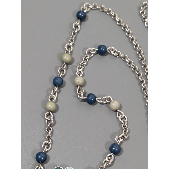 Lia Sophia Stained Glass Green Enamel Silver Tone Necklace Boho Tribal 22 in - Picture 5 of 9